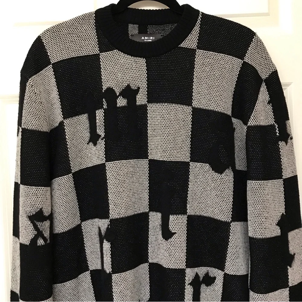 Amiri Logo Check Crew Mohair Cashmere Sweater Black White XXL Brand New With Tag - Picture 5 of 15